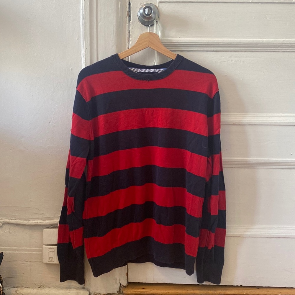 Tommy Hilfiger Striped Red and Navy Blue Knit